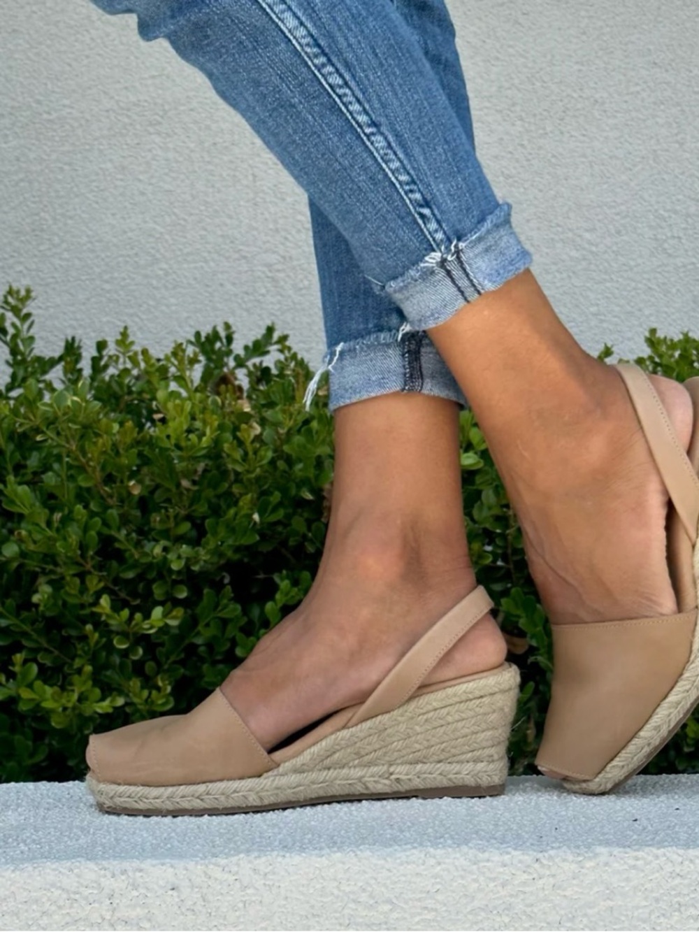 Neutral Beige Slingback Espadrille Wedge - Women Shoes